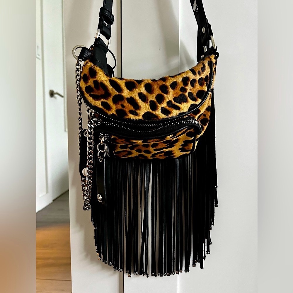 Pony leather leopard print cross body